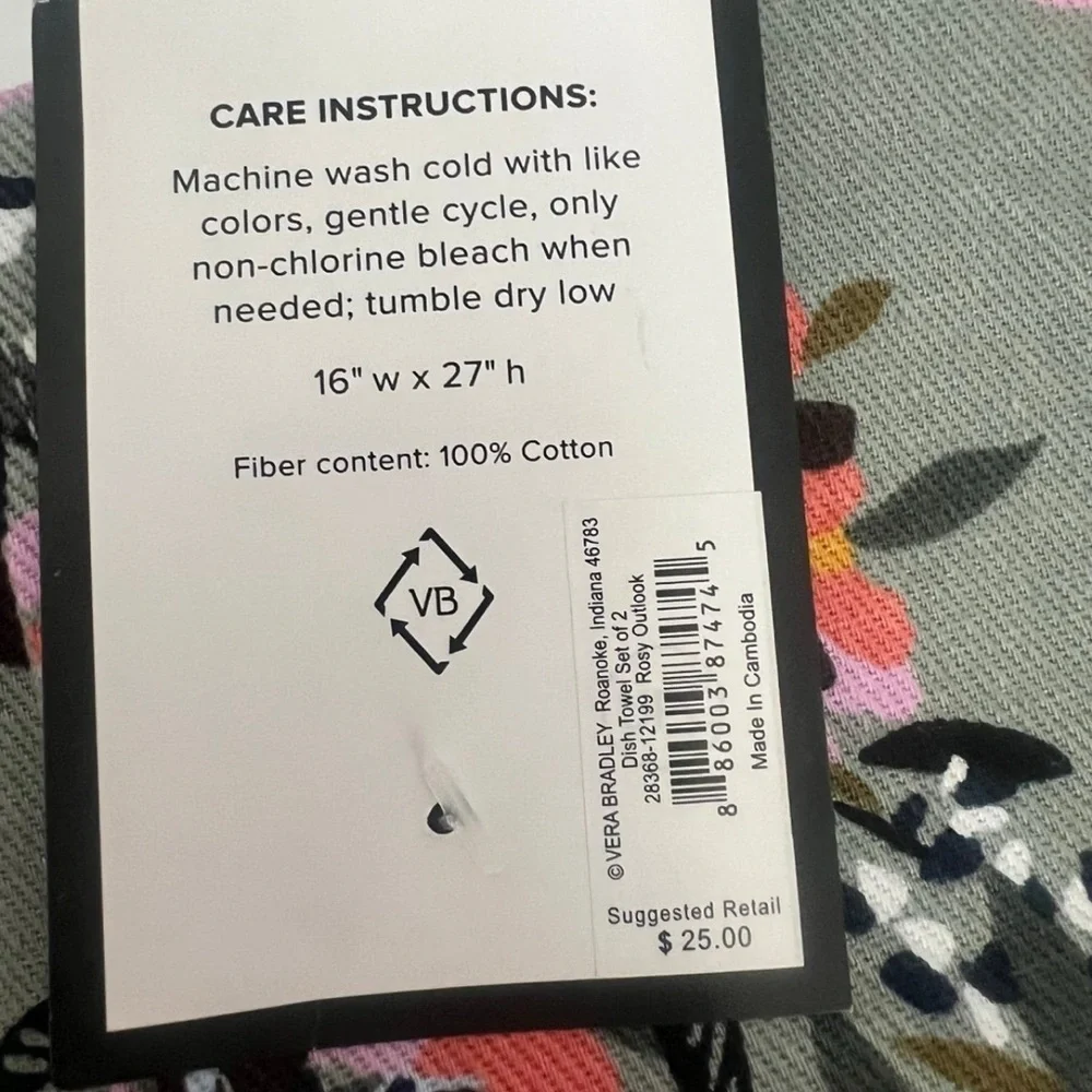 Vera Bradley Dish Towel Set + Pot Holder Set of 4 Rosy Outlook NWT $50